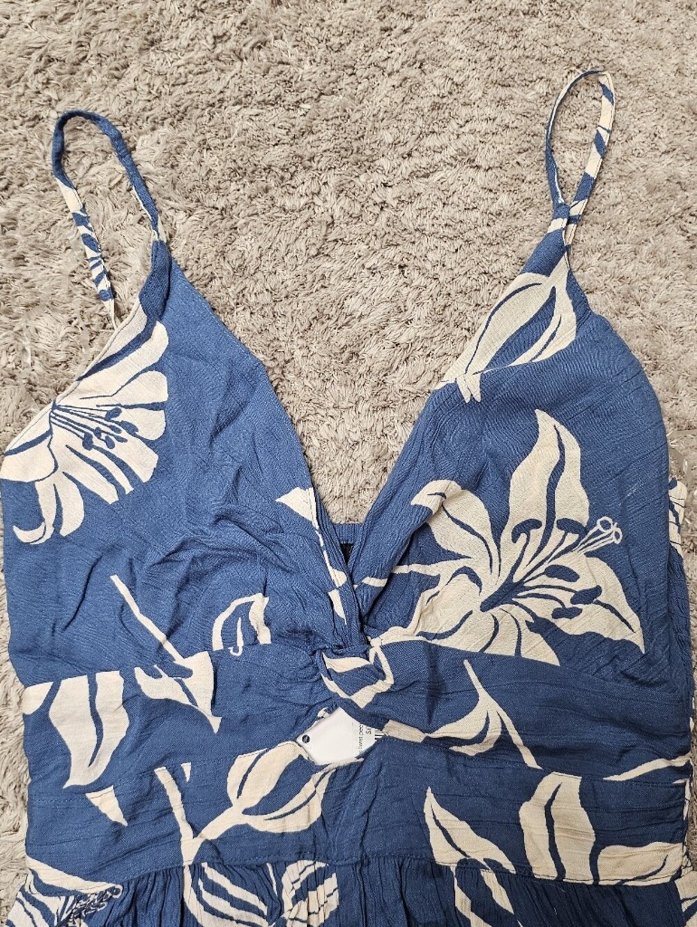 Women's Navy Floral Jumpsuit - Navy & Cream - Peekaboo Cutout - Picture 4 of 5
